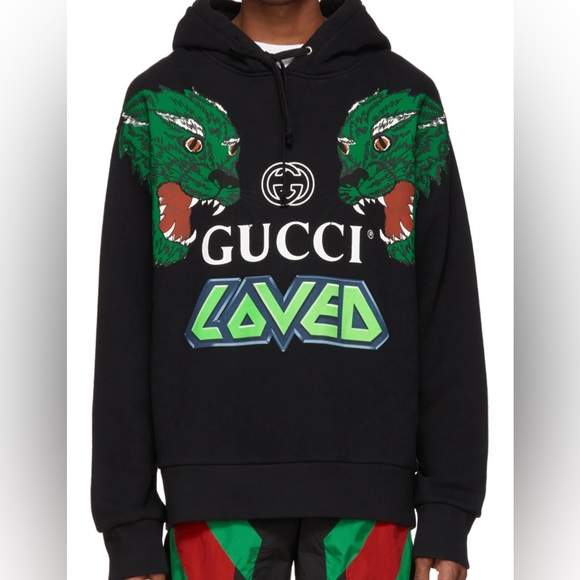 Gucci Mens Tiger Print Hooded Sweatshrt Black Sz L - Picture 5 of 11